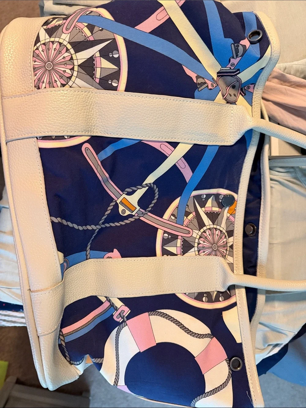 Peter Millar Navy, Pink, Orange and White Nautical Print Tote